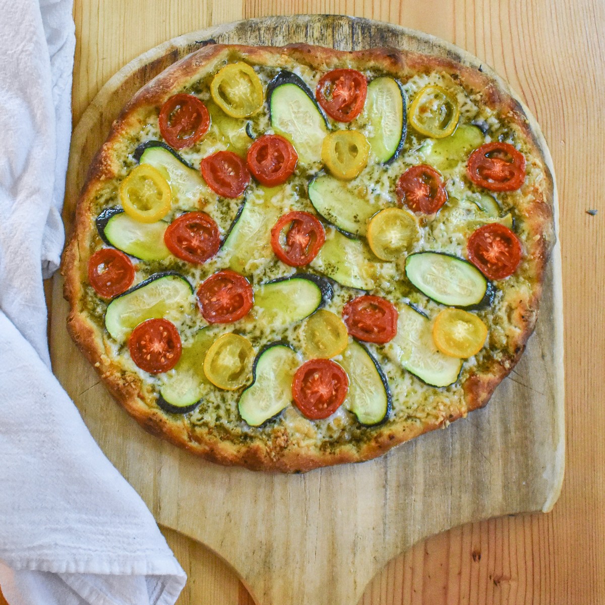 TOMATO + ZUCCHINI PESTO&nbsp;PIZZA