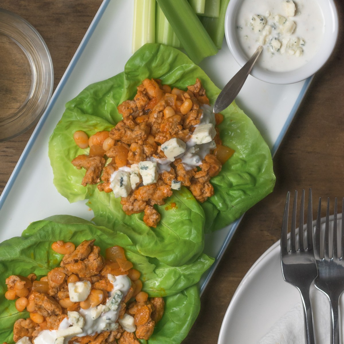 BUFFALO CHICKEN + WHITE BEAN LETTUCE&nbsp;WRAPS