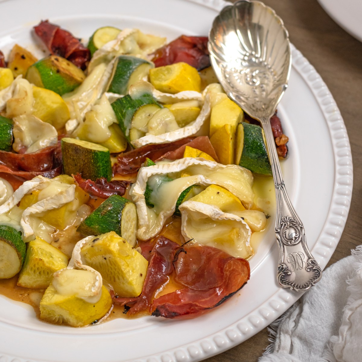 SUMMER SQUASH with CRISPY PROSCIUTTO +&nbsp;BRIE