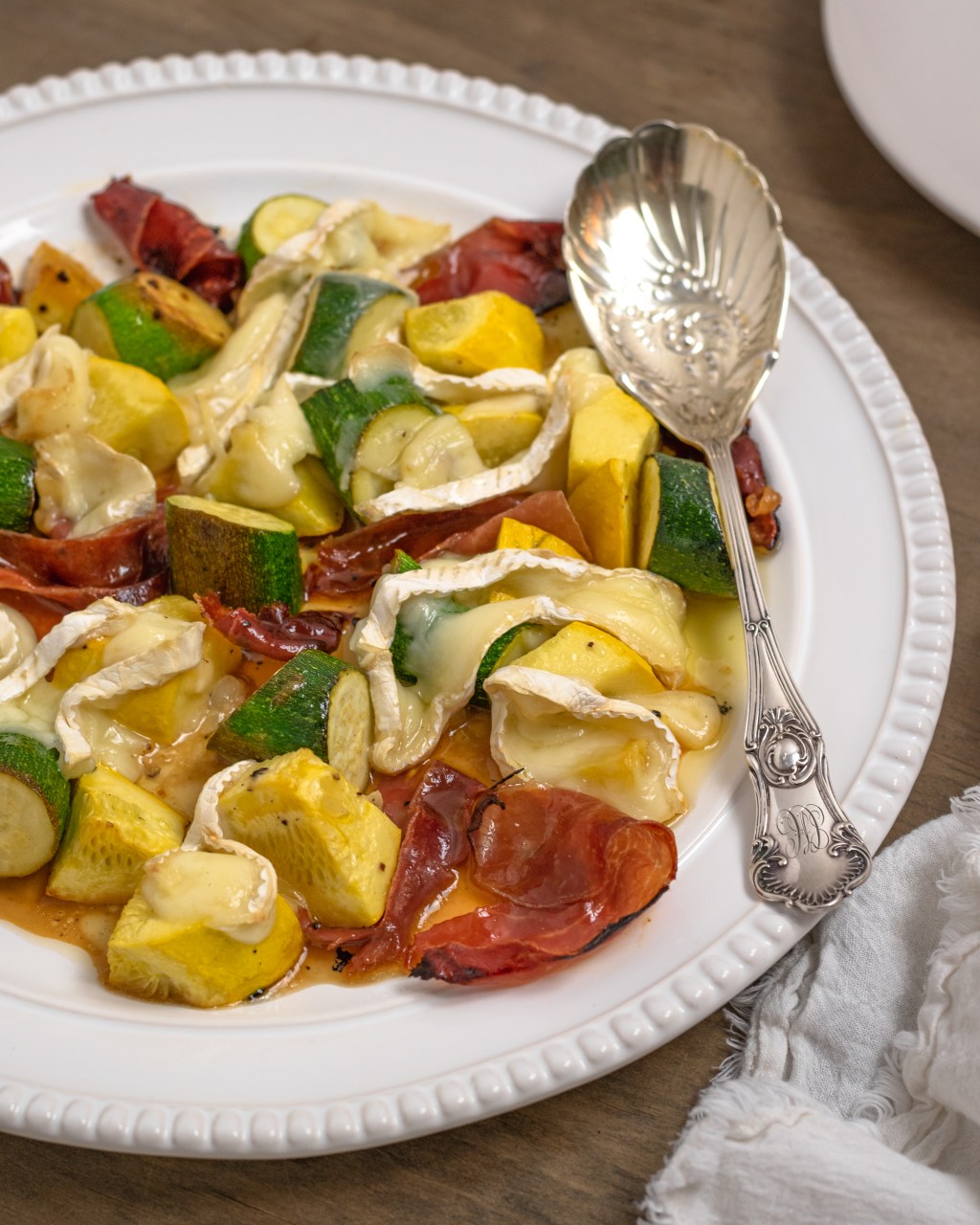 SUMMER SQUASH with CRISPY PROSCIUTTO +&nbsp;BRIE