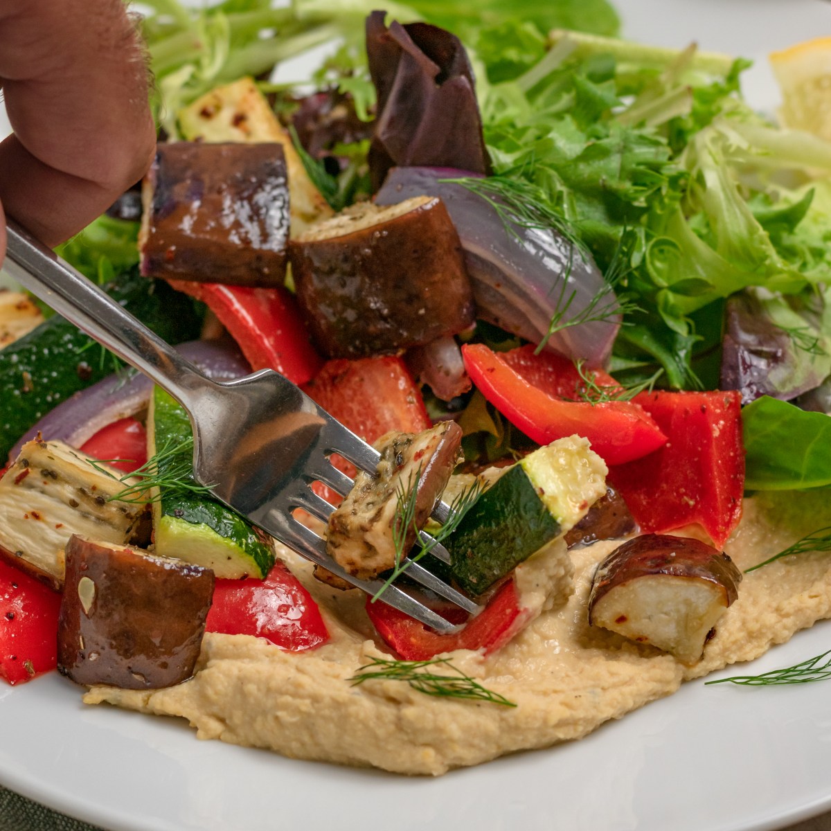 ROASTED VEG + HUMMUS&nbsp;SALAD