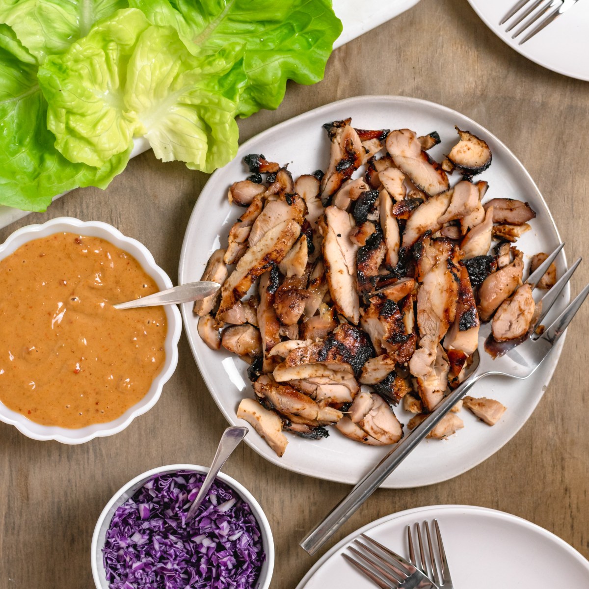 TERIYAKI CHICKEN LETTUCE WRAPS with SPICY PEANUT&nbsp;SAUCE