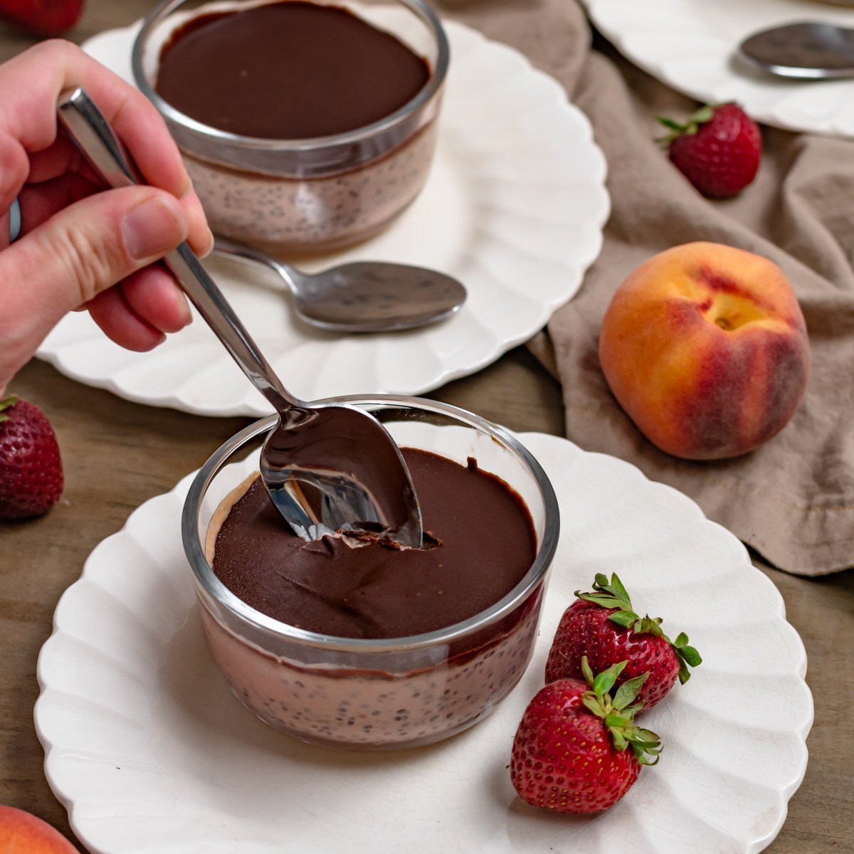 STRAWBERRY PEACH CHIA PUDDING with CHOCOLATE&nbsp;SHELL