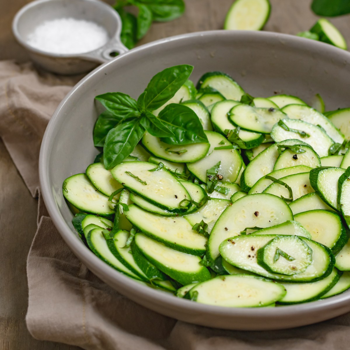 FRESH ZUCCHINI SALAD with WHITE BALSAMIC +&nbsp;BASIL