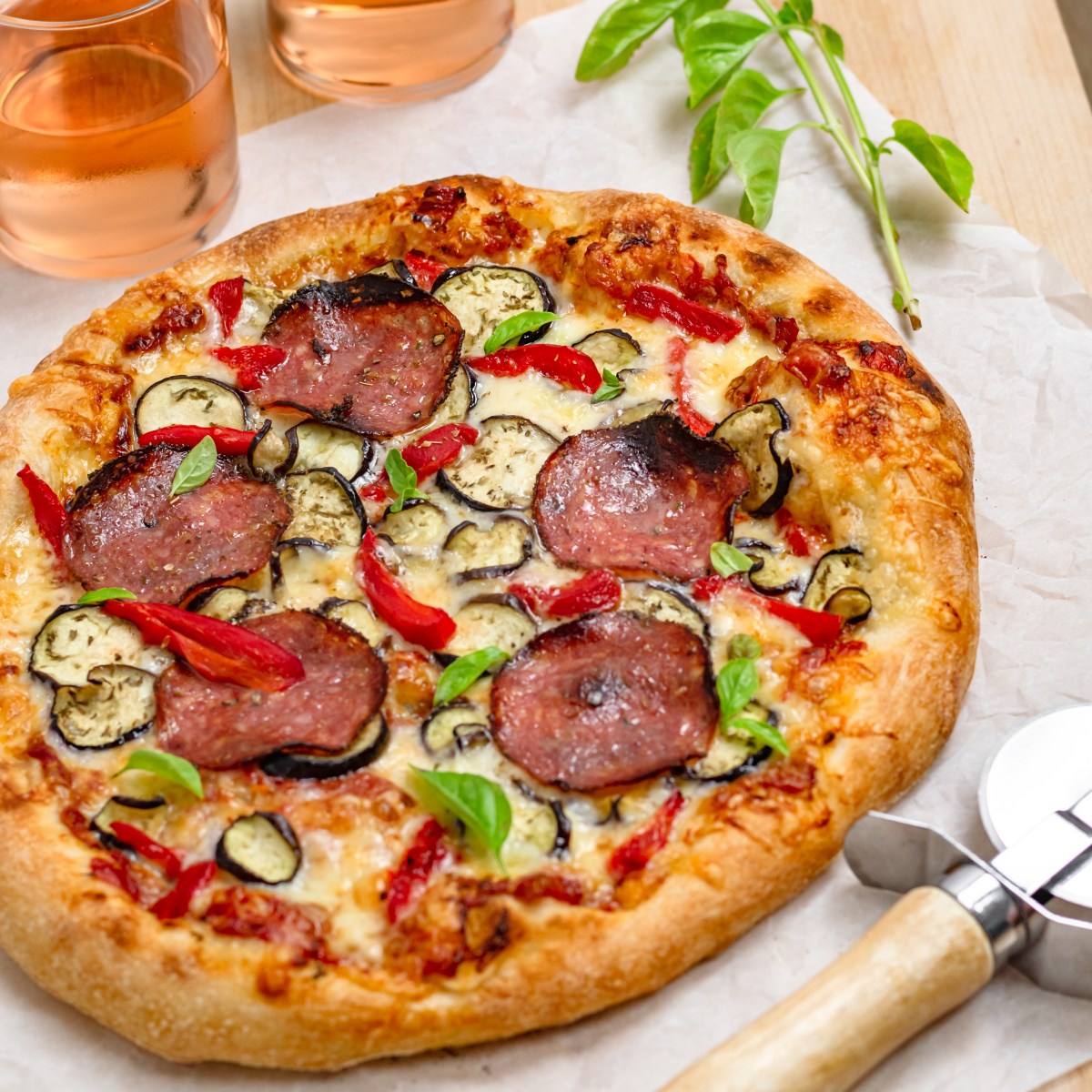 EGGPLANT + SALAMI&nbsp;PIZZA