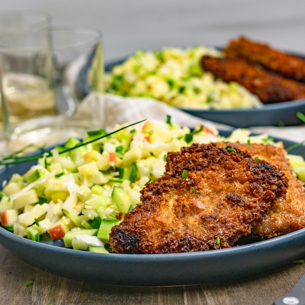 CRISPY PORK CHOPS with APPLE DIJON&nbsp;SLAW