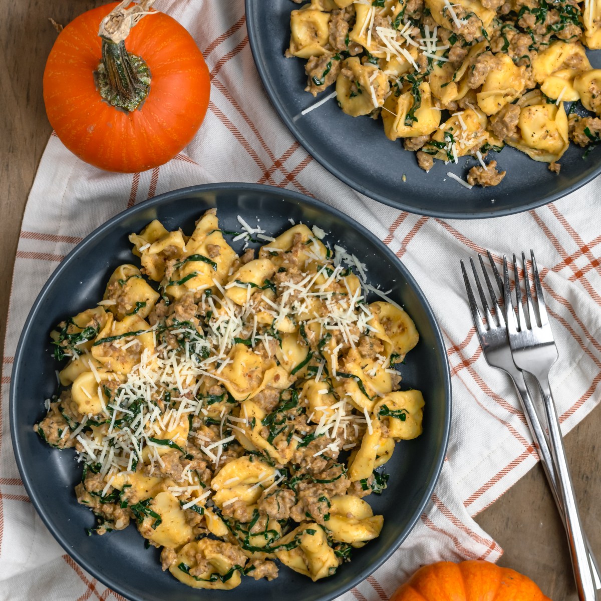 TORTELLINI with CREAMY SAUSAGE + KALE PUMPKIN&nbsp;SAUCE