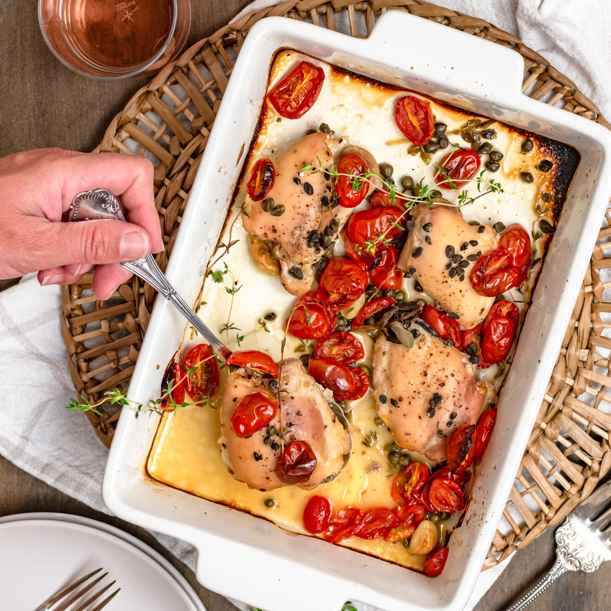 ROASTED CHICKEN THIGHS with CAPERS +&nbsp;TOMATOES