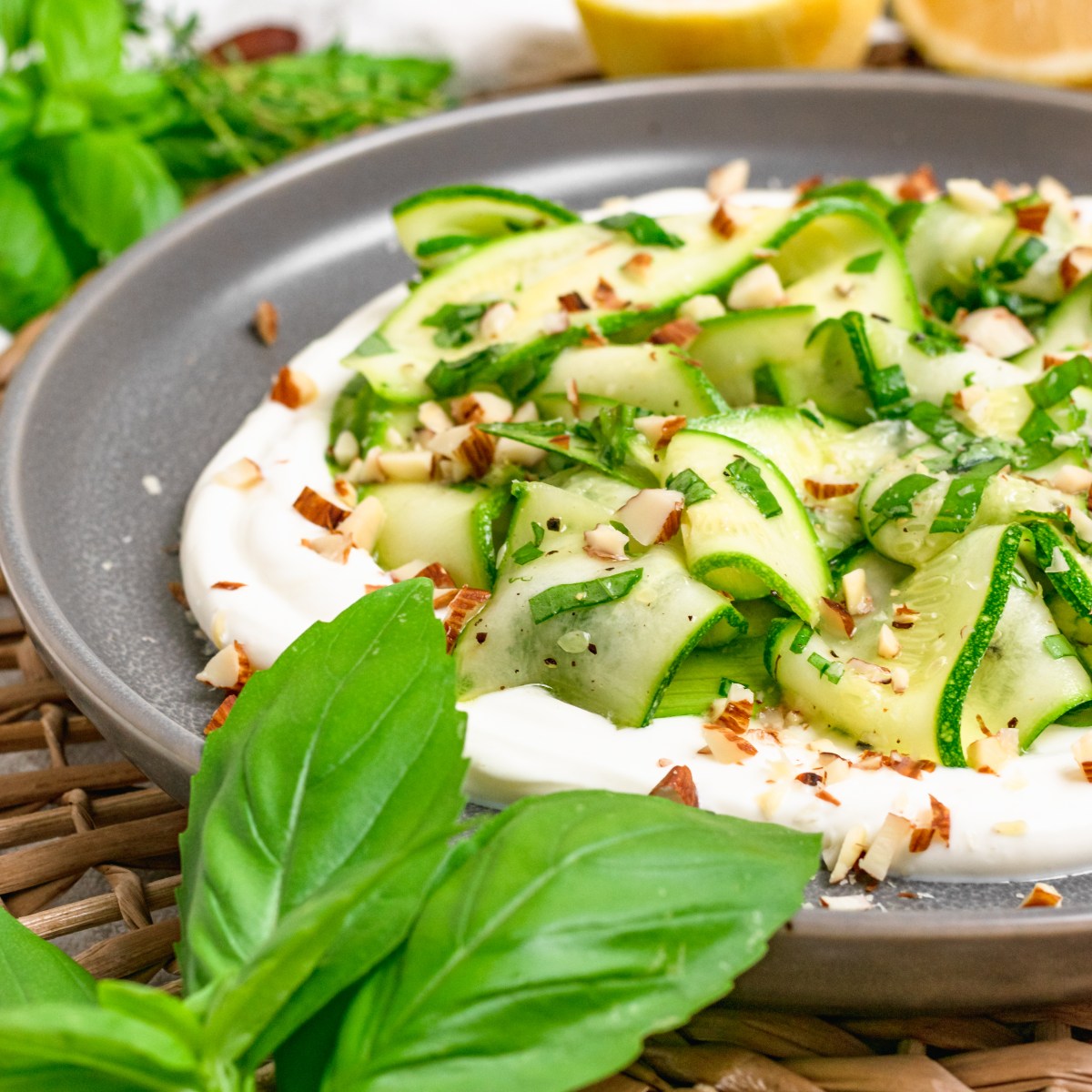 ZUCCHINI RIBBON SALAD over WHIPPED&nbsp;RICOTTA