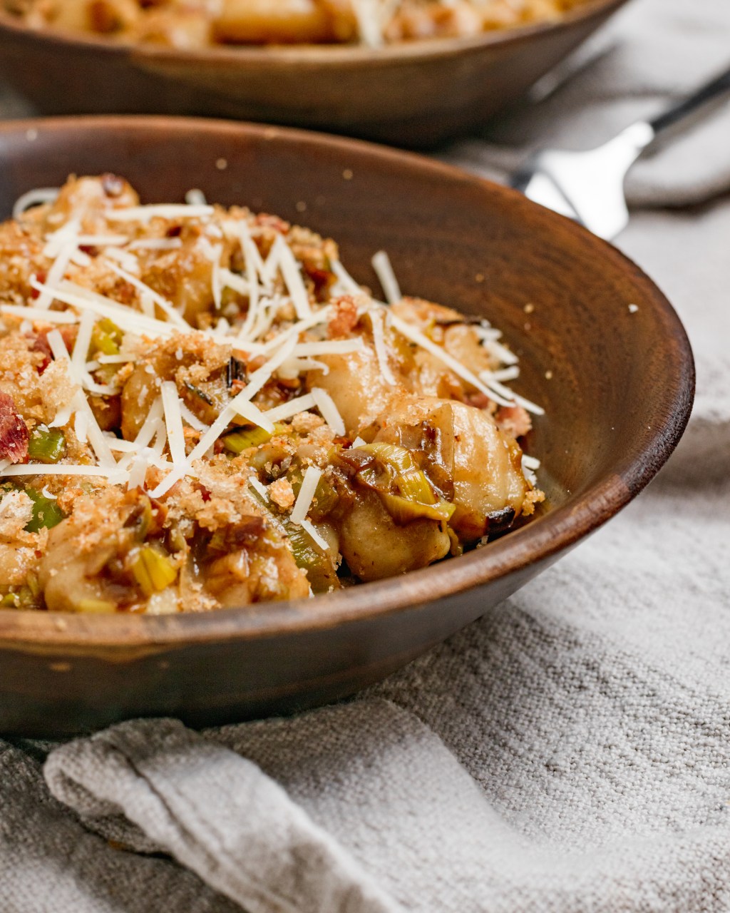 Caramelized Leek Gnocchi with Bacon Breadcrumbs