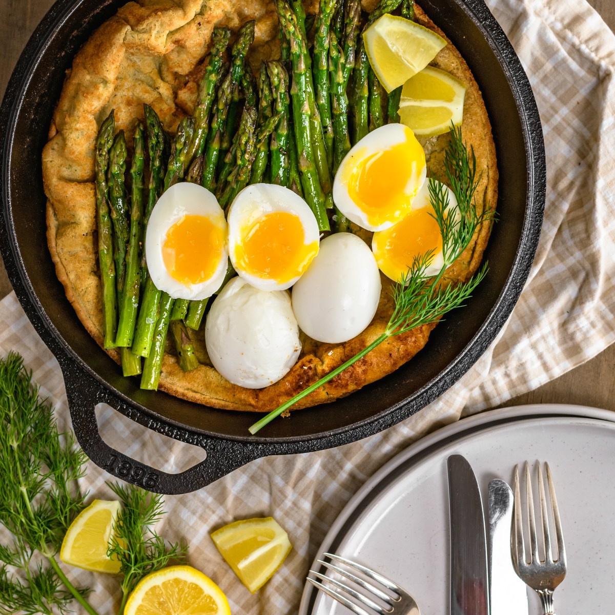 DILL DUTCH BABY with ROASTED ASPARAGUS +&nbsp;EGGS